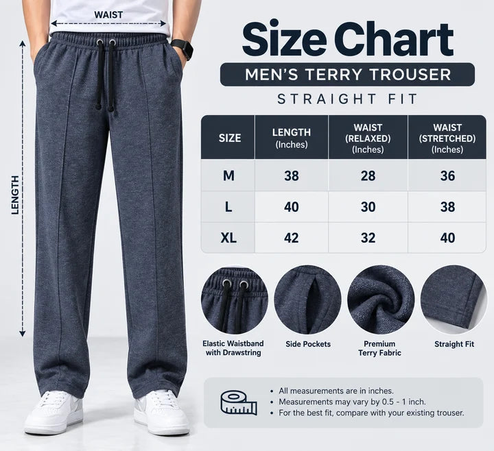 Men’s Premium Terry Straight Fit Trouser – Dark Charcoal Grey