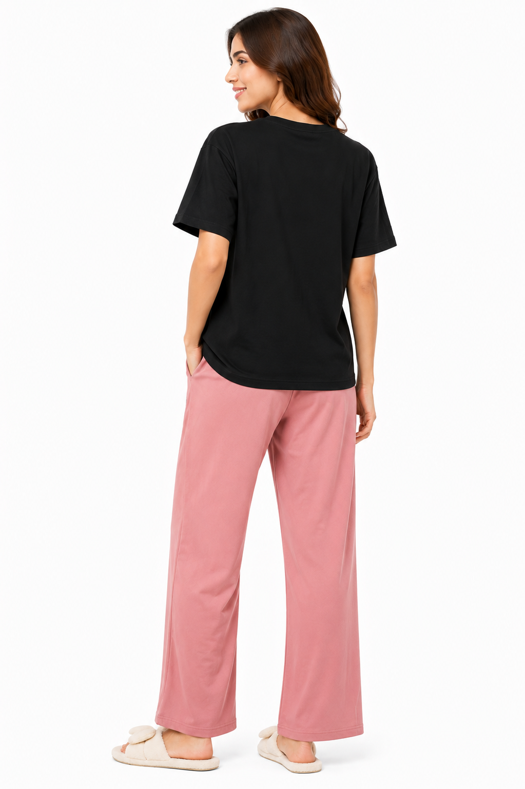 Women’s 2 Piece Night Suit Black T-Shirt with Pink Pajama | Casual & Comfortable Nightwear