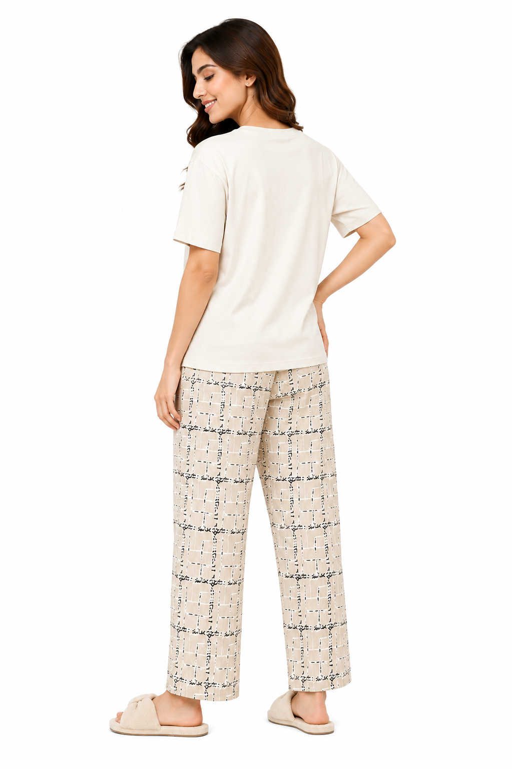 Women’s Printed 2 Piece Night Suit | Comfortable T-Shirt & Wide Leg Trouser Set | Casual Sleepwear Lounge Wear