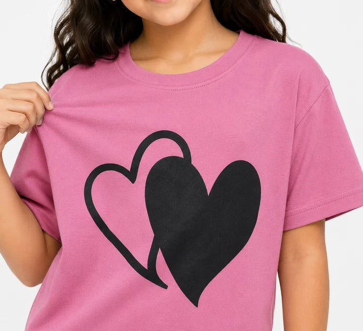 Girls Pink Heart Print Night Suit – Soft & Comfortable 2 Piece Kids Sleepwear Set