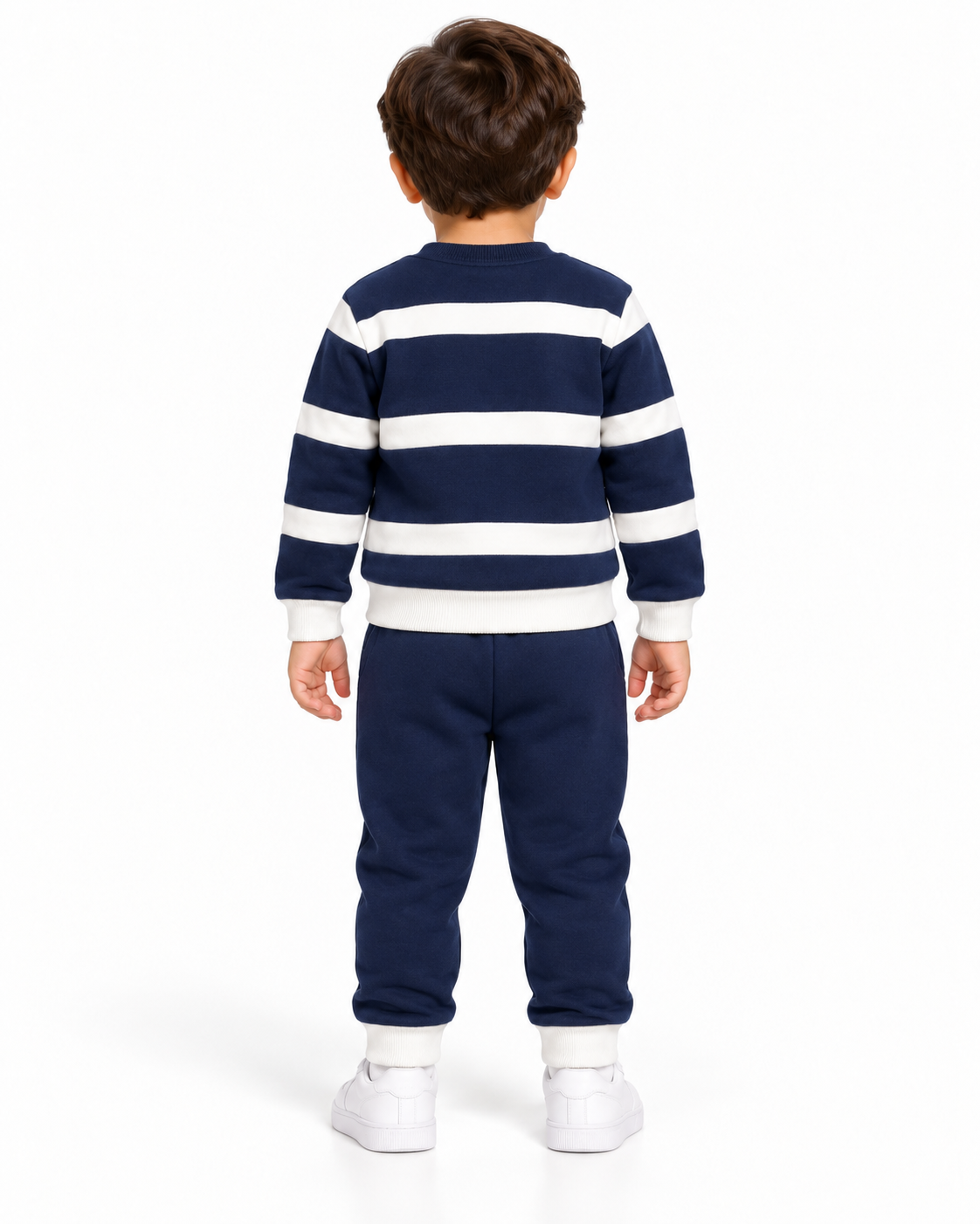 Kids Navy Blue & White Striped Panda Tracksuit – 2 Piece Sweatshirt & Jogger Set