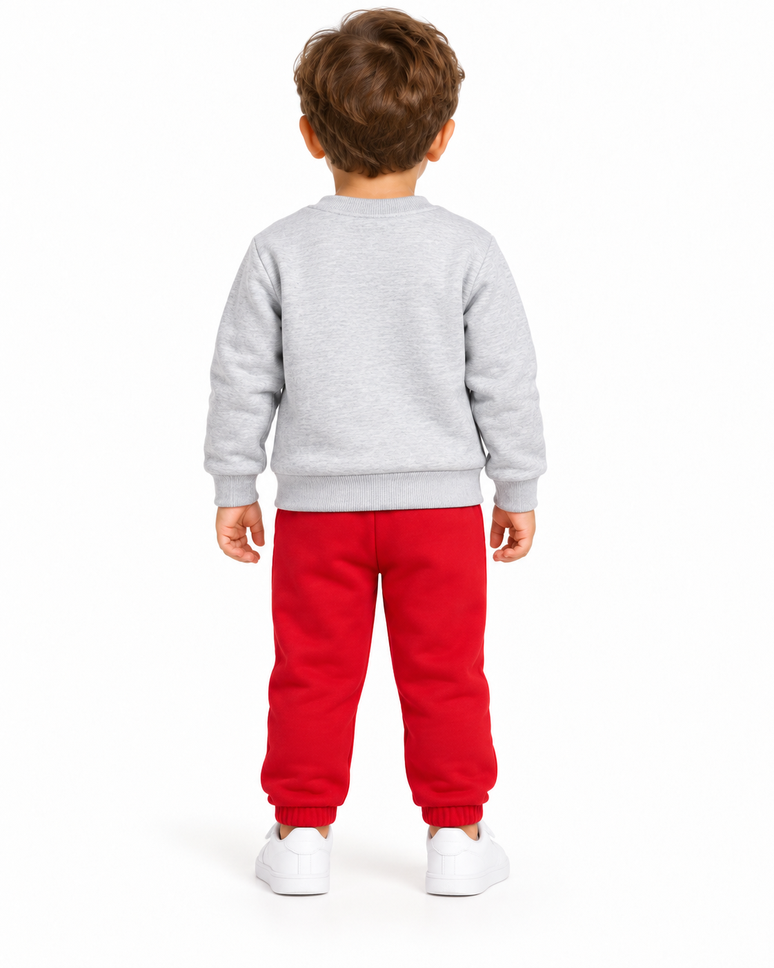 Kids Street Racing Fleece Tracksuit – Grey Sweatshirt & Red Trouser