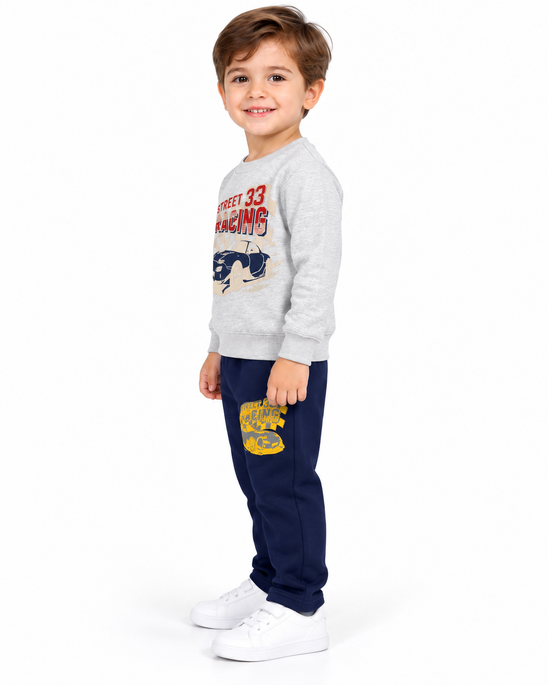 Kids Street 33 Racing Tracksuit – Grey Sweatshirt & Navy Trouser