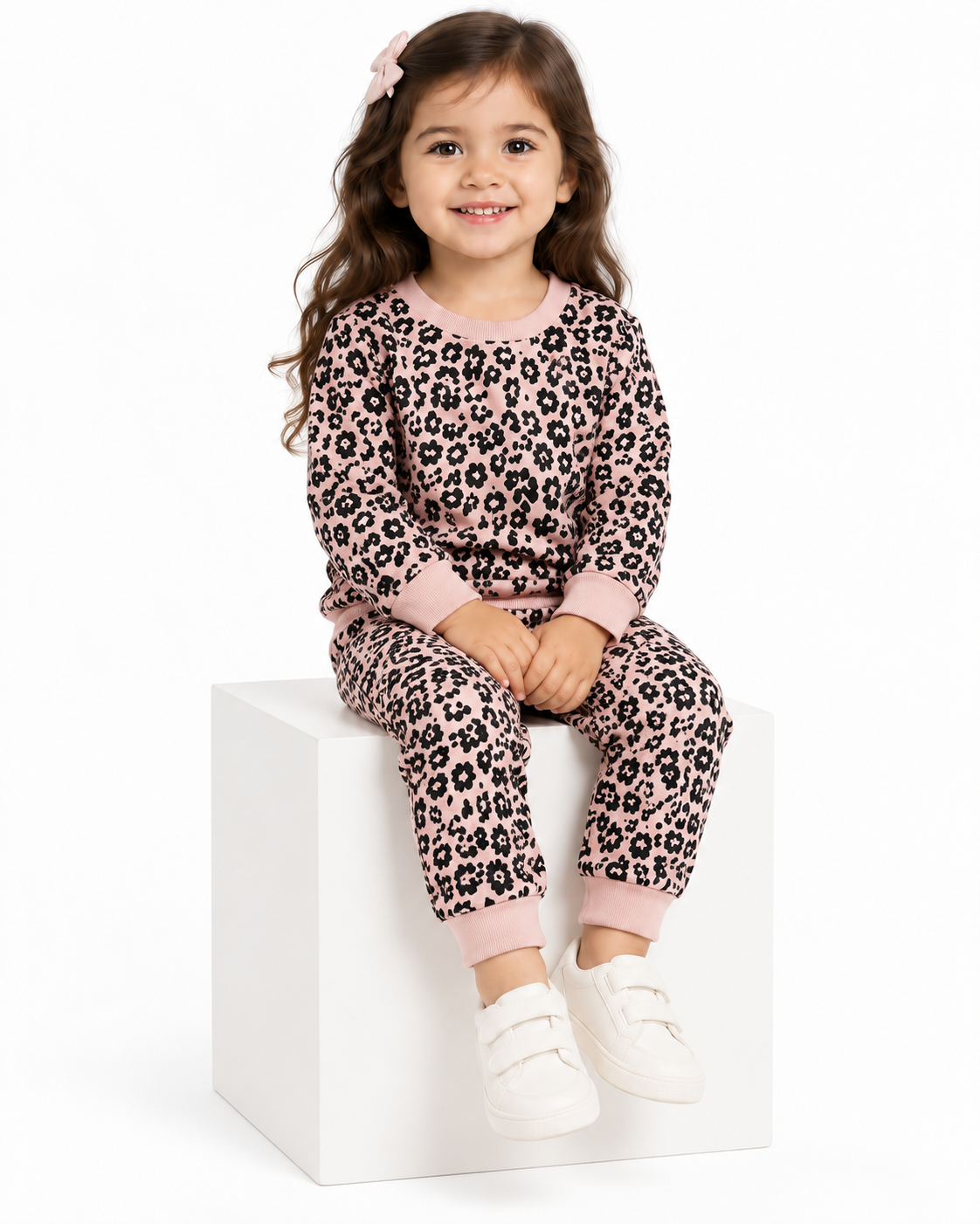 Girls Pink Floral Print 2-Piece Winter Suit