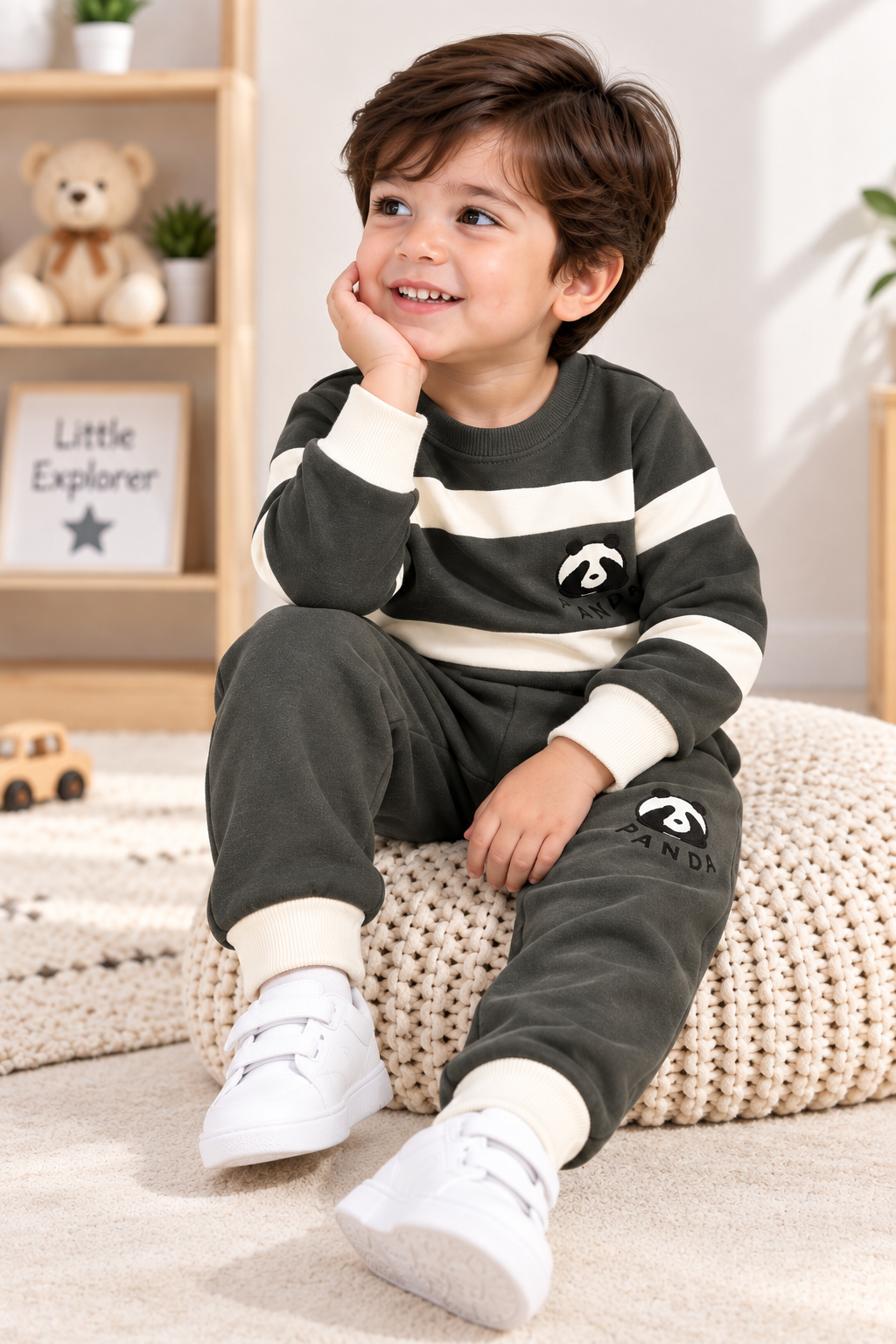 Kids Panda Fleece Winter Tracksuit – Sweatshirt & Trouser Set | 1–4 Years