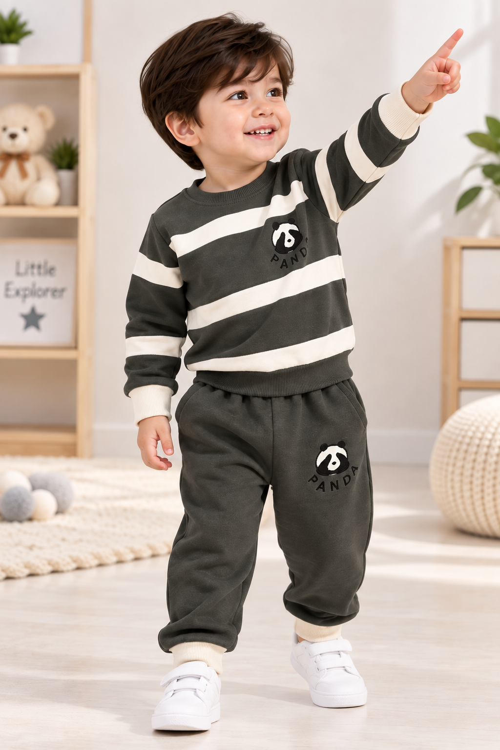 Kids Panda Fleece Winter Tracksuit – Sweatshirt & Trouser Set | 1–4 Years