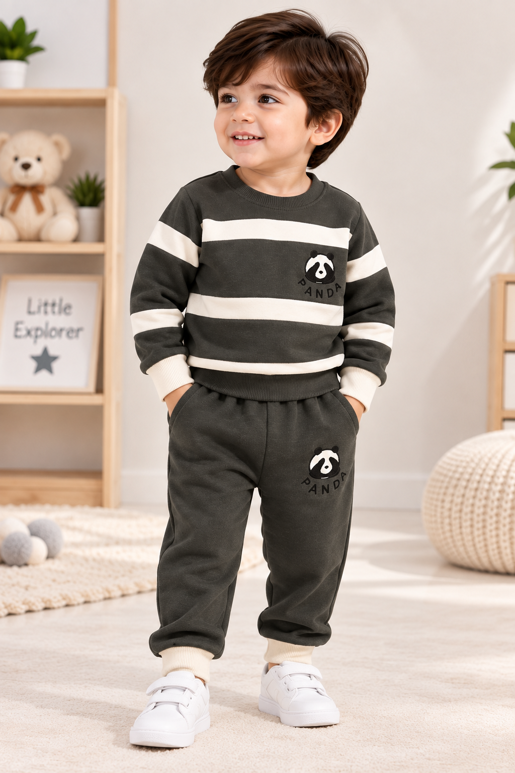 Kids Panda Fleece Winter Tracksuit – Sweatshirt & Trouser Set | 1–4 Years