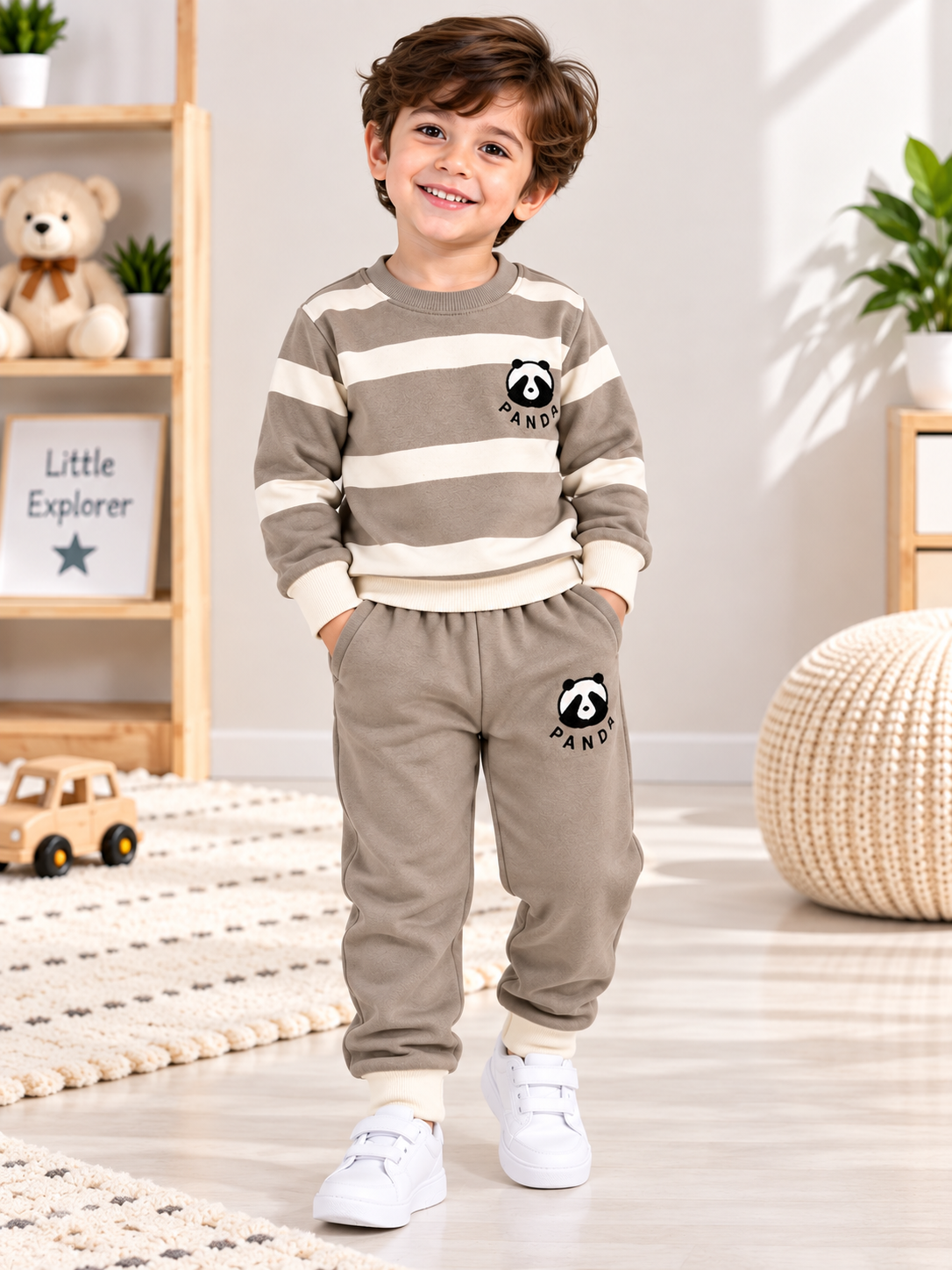 Pack of 3 Kids Panda Fleece Winter Tracksuits – 3 Colors | 1–4 Years