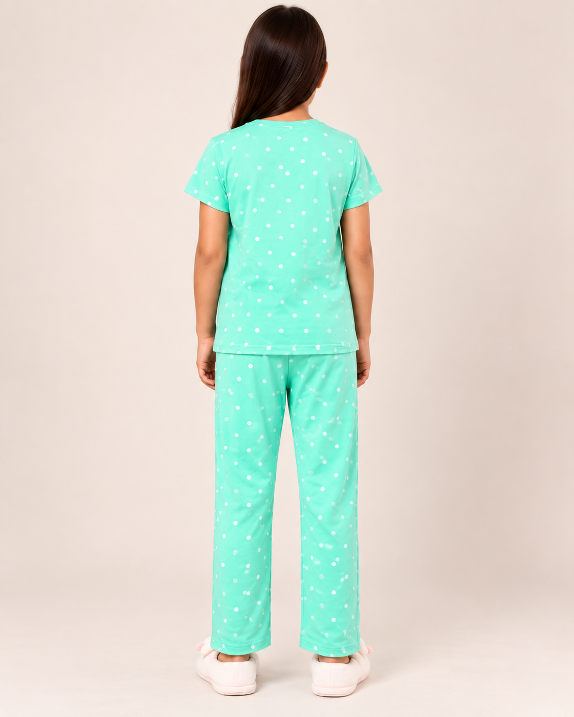 Cute Rabbit Girls Night Suit – Mint Green Polka Dot Pajama Set