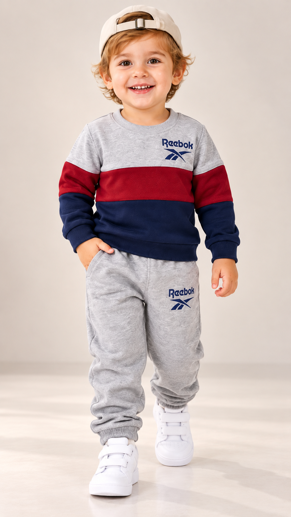 Kids Premium Fleece Color Block Tracksuit – Grey, Red & Navy