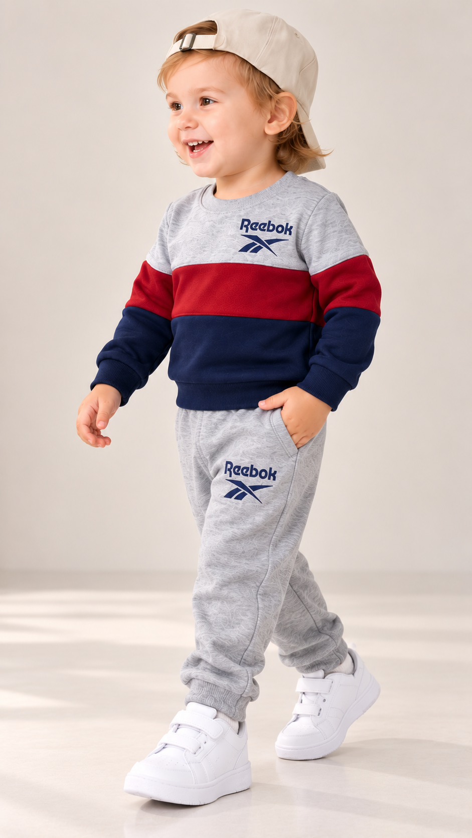 Kids Premium Fleece Color Block Tracksuit – Grey, Red & Navy