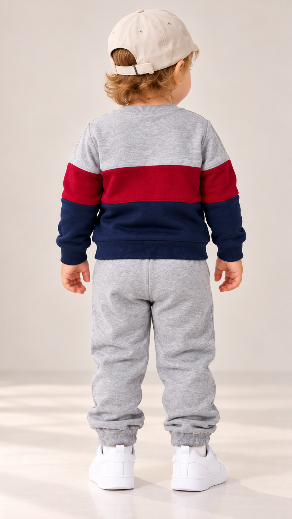 Kids Premium Fleece Color Block Tracksuit – Grey, Red & Navy