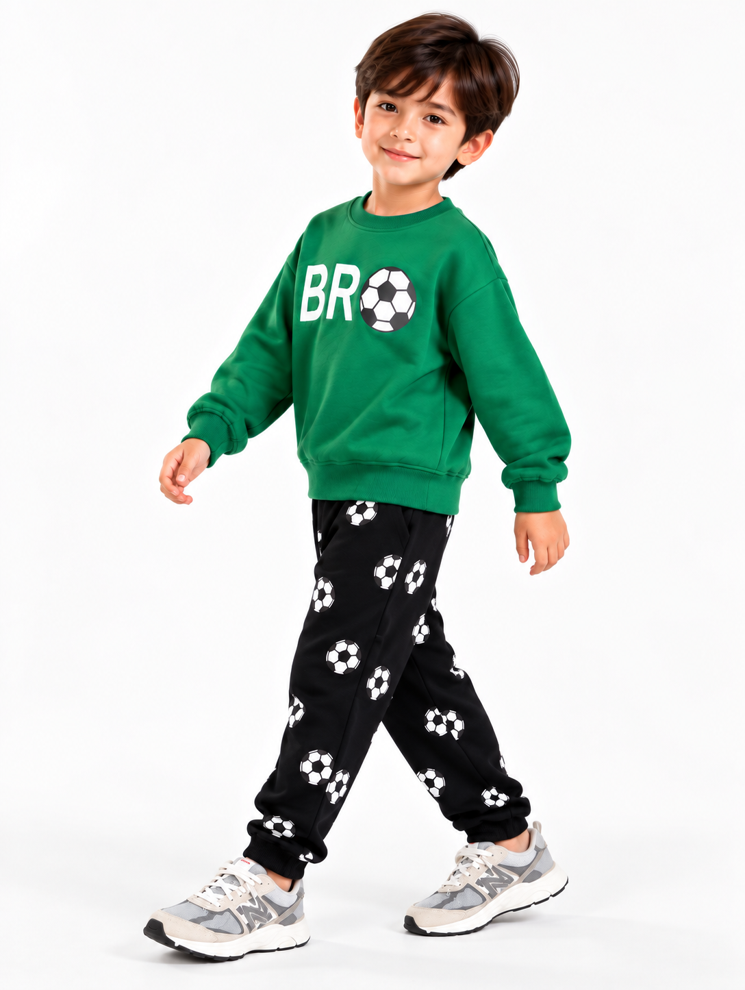 Kids BRO Football Printed Sweatshirt & Jogger Set – Green & Black