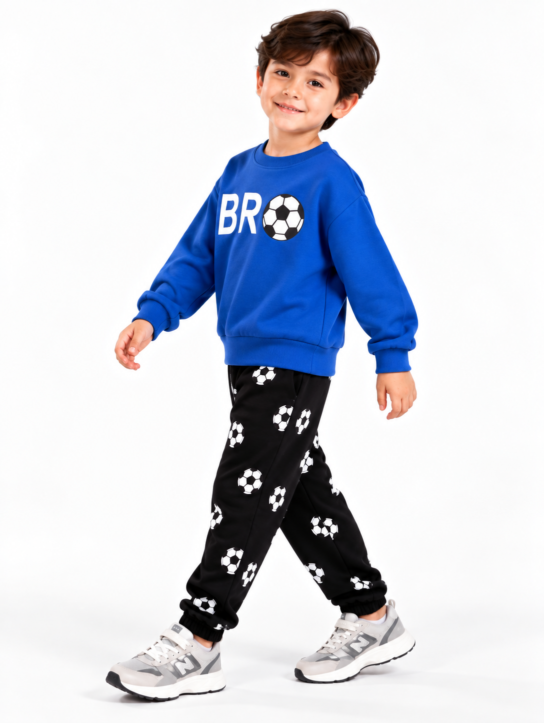 Kids BRO Football Printed Sweatshirt & Jogger Set – Royal Blue & Black