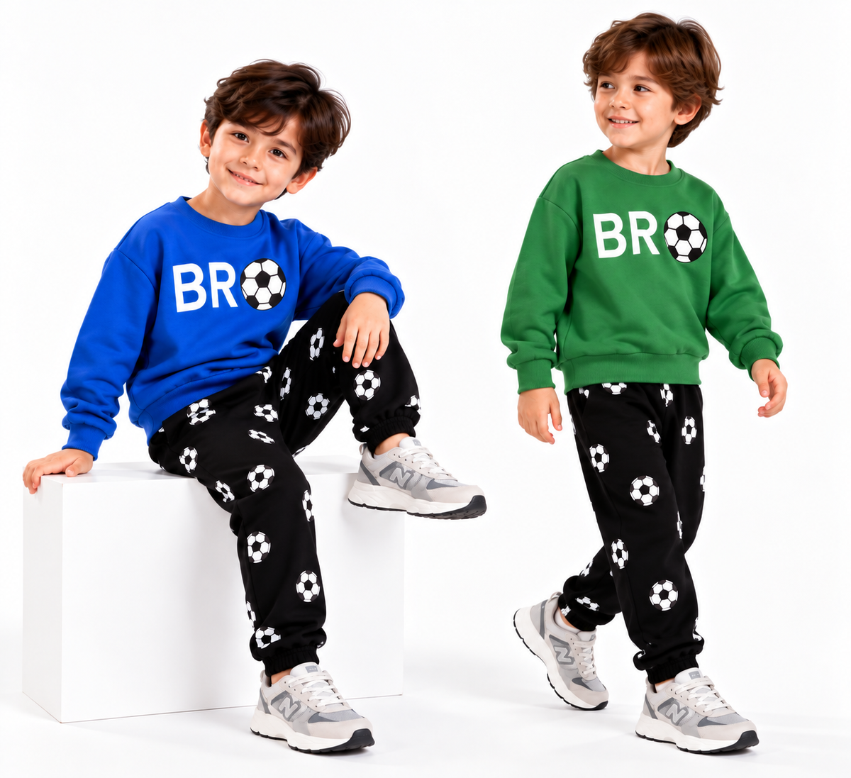 Kids BRO Football Co-Ord Set – Pack of 2 | Blue & Green