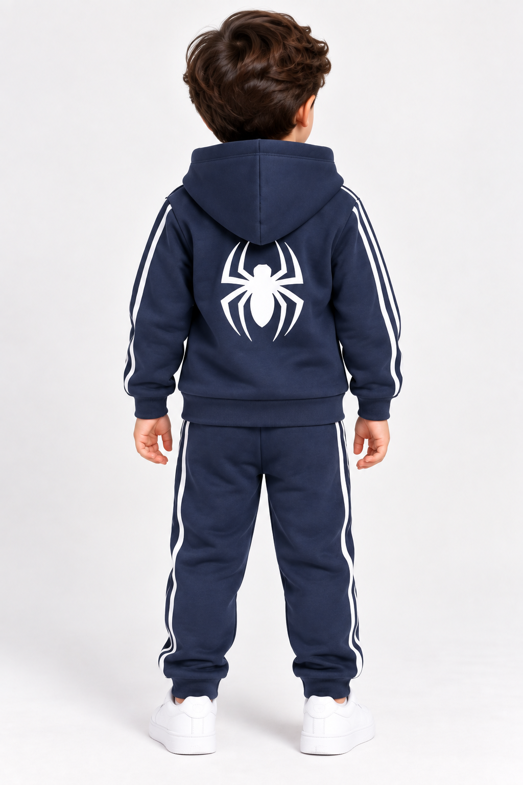 Kids Navy Blue Spider Hooded Tracksuit – 2 Piece Fleece Co-Ord Set