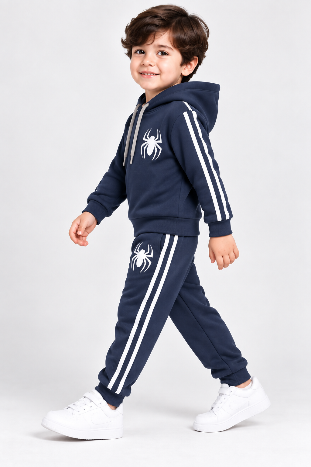 Kids Navy Blue Spider Hooded Tracksuit – 2 Piece Fleece Co-Ord Set