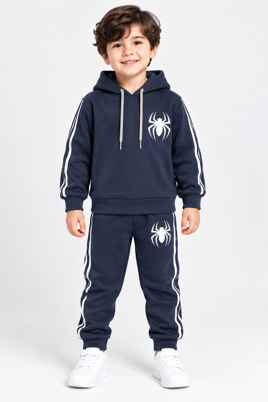 Kids Navy Blue Spider Hooded Tracksuit – 2 Piece Fleece Co-Ord Set