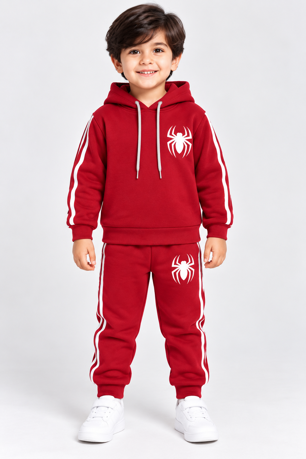 Kids Spider Hooded Tracksuit – Pack of 3 | Red, Navy & Grey Fleece Sets