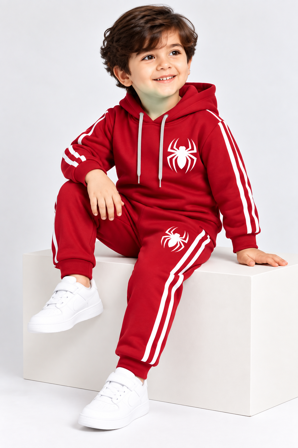 Kids Red Spider Hooded Tracksuit – 2 Piece Fleece Co-Ord Set