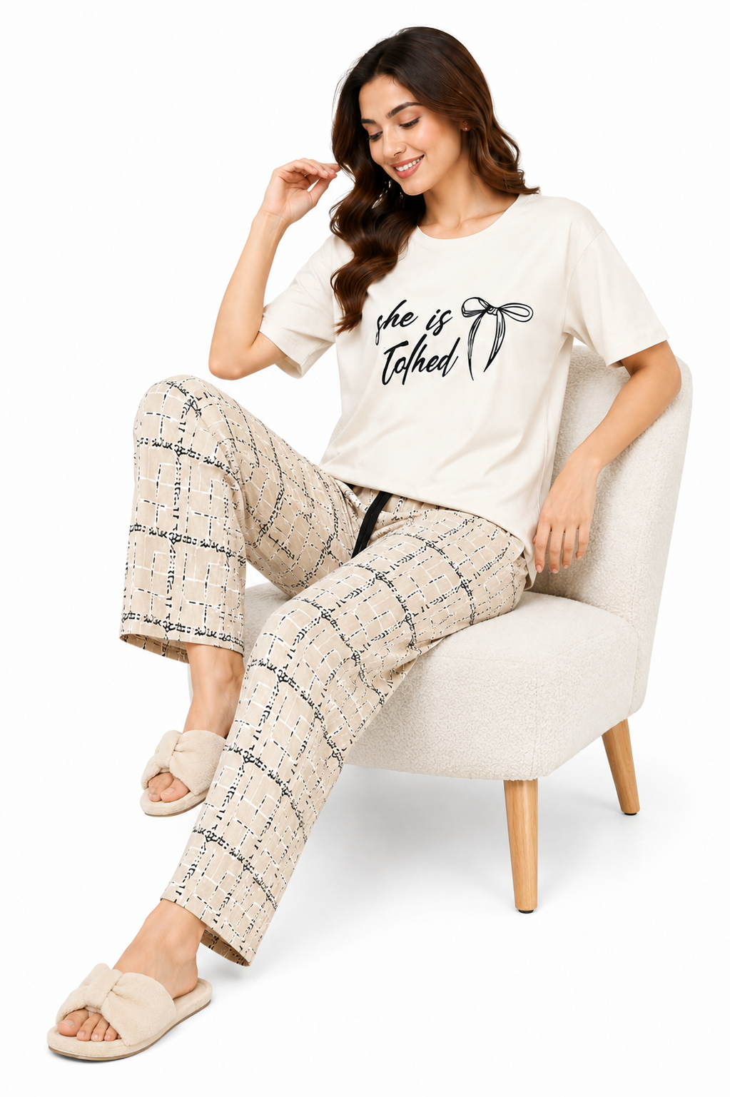 Women’s Printed 2 Piece Night Suit | Comfortable T-Shirt & Wide Leg Trouser Set | Casual Sleepwear Lounge Wear