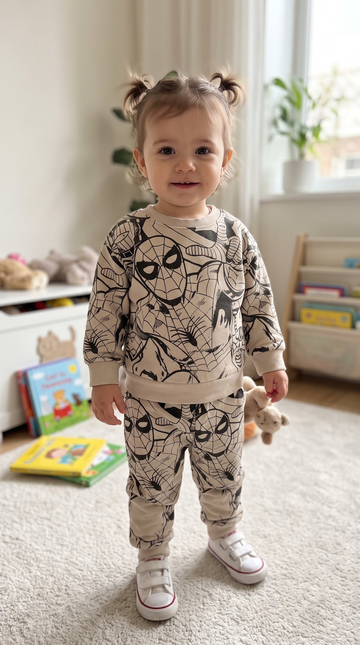 Kids beige spider web fleece tracksuit additional view