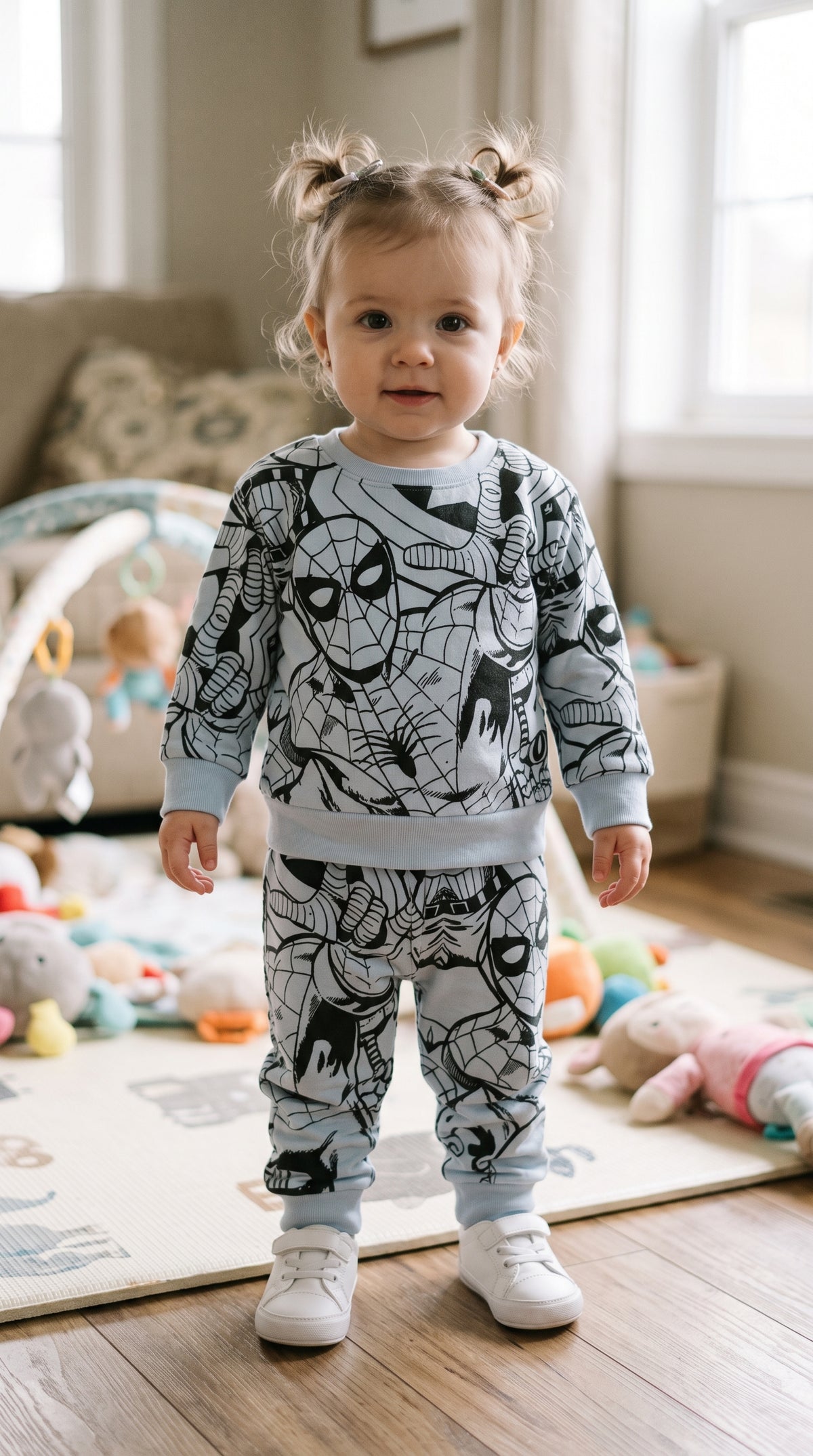 Kids spider print fleece tracksuit front view
